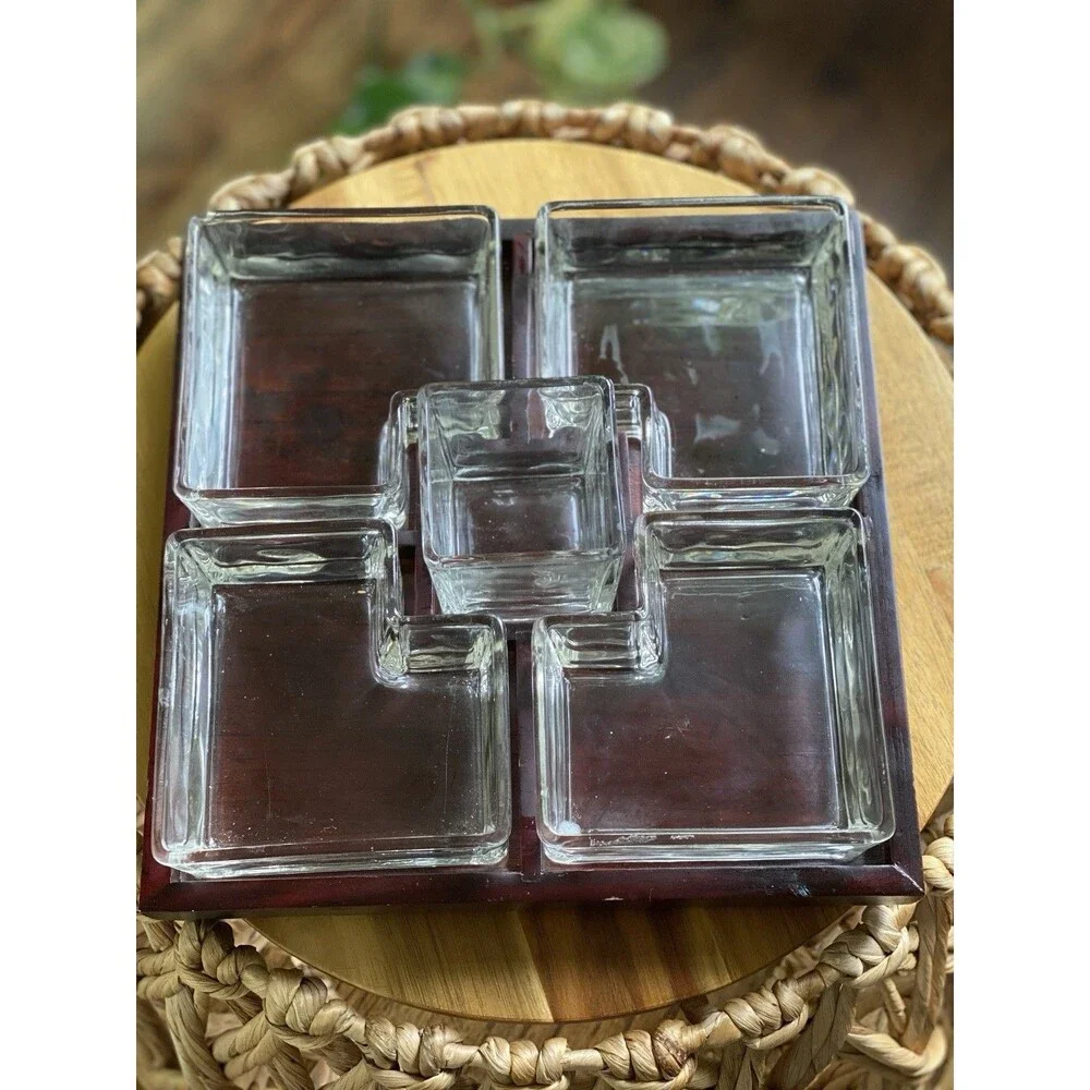 Red Envelope Square Cubist Appetizer & Hors d'Oeuvres Serving Tray 9 1/2”